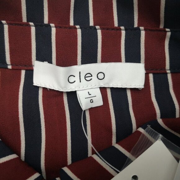 NWT Cleo Ladies Size Large Navy Burgundy Cream Striped Loose Fit Blouse - Picture 3 of 10